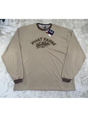Men's Long Sleeve Tee Brown 2XL "PHAT FARM" VINTAGE %100 Cotton Heavy Fabric NWT
